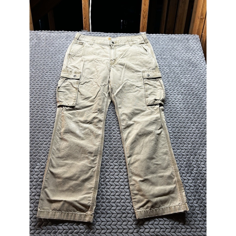 Carhartt Mens 38x32 Relaxed Fit Cargo Pants Khaki Tan Workwear Utility